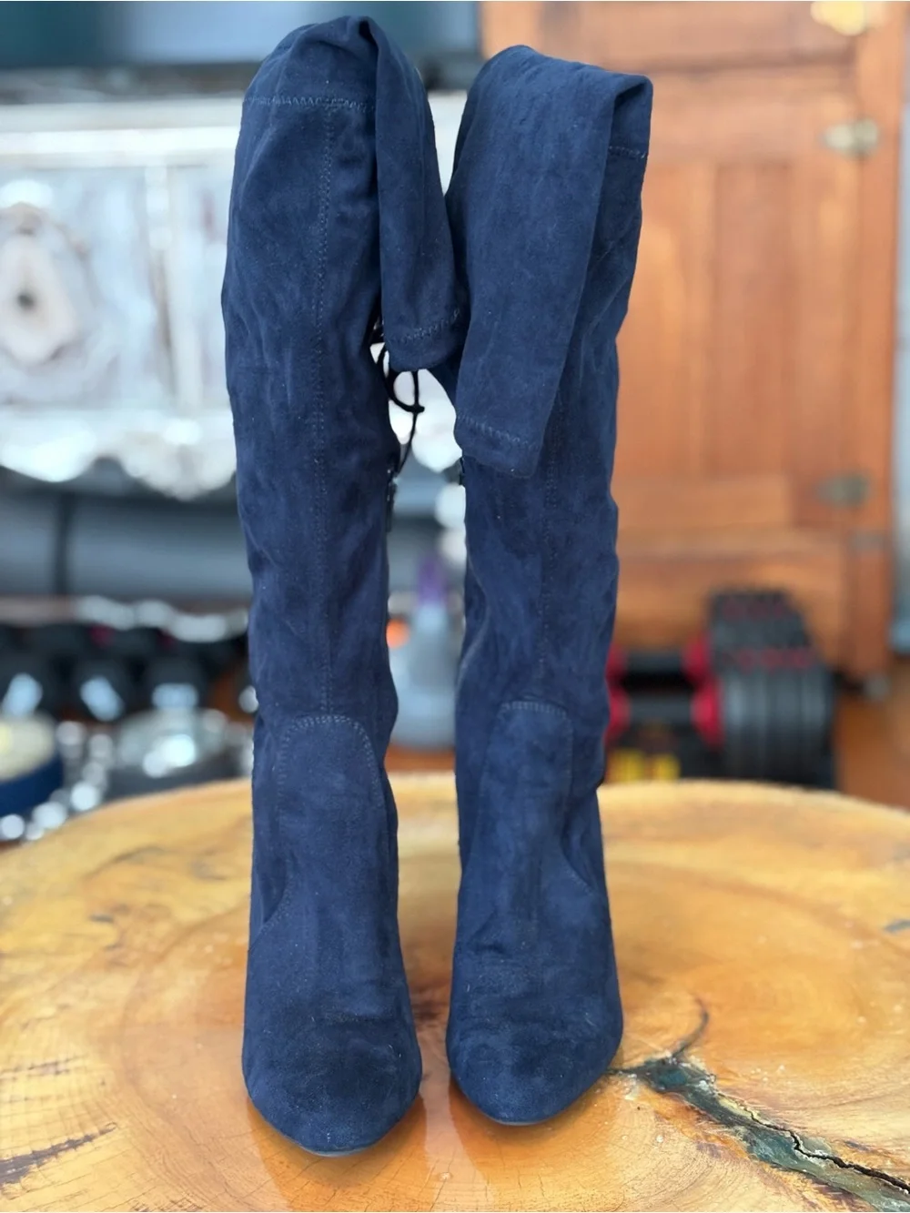 Unisa navy blue over the knee faux suede boots, size 6 thigh high